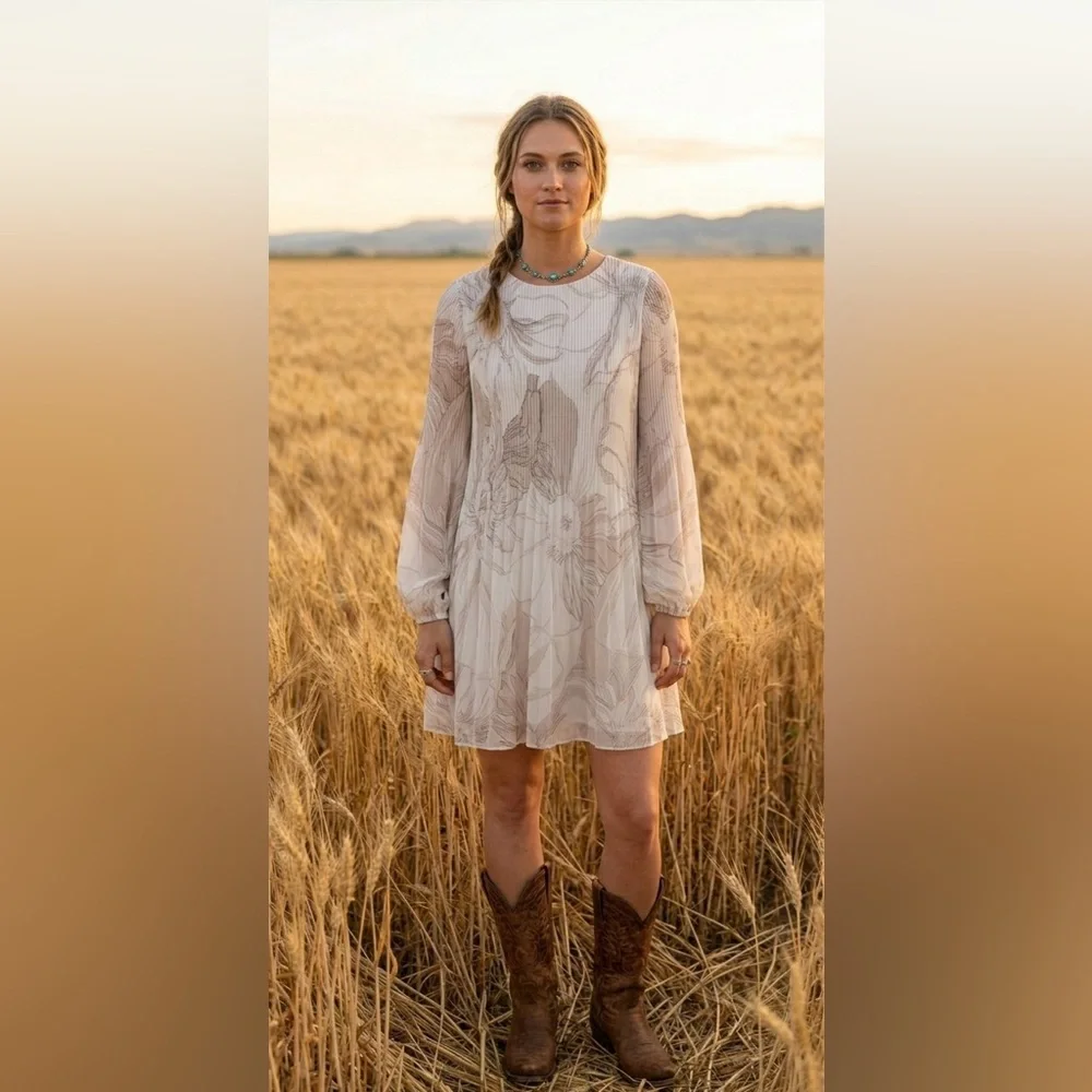 Aritzia Wilfred Daydreamer Mini Dress BIRCH BLANC/BOULEAU‎ PALE Floral Romance - Picture 2 of 10
